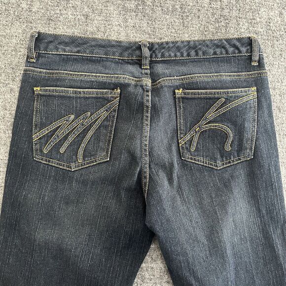 Michael Kors Jeans Women 10 Blue Bootcut Dark Embroidered Y2K Designer Logo - Picture 1 of 11